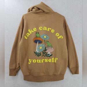 American Eagle Outfitters Brown 'Take Care of Yourself' Graphic Hoodie
